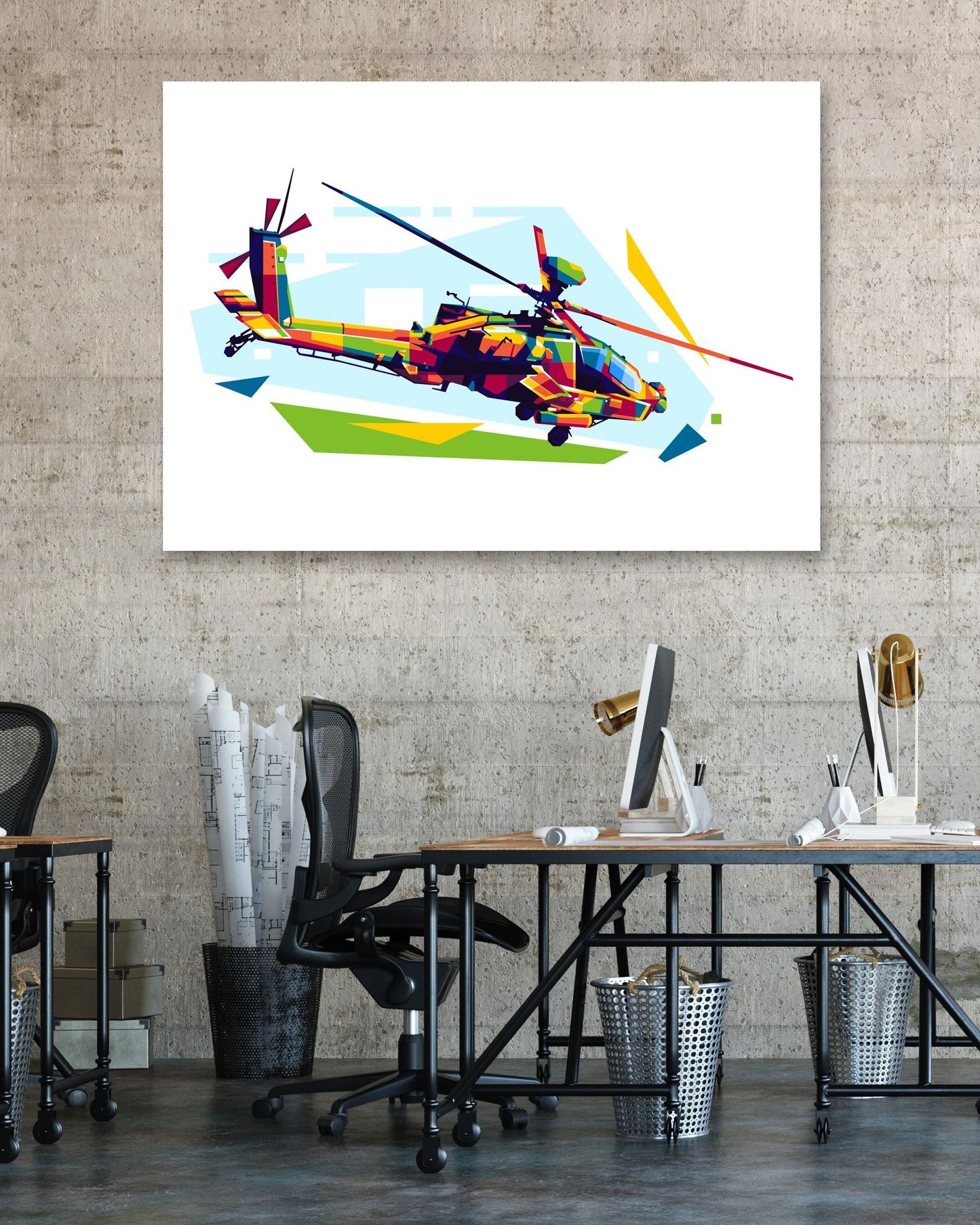 AH-64D Apache Longbow in WPAP Illustration - @lintank_popart