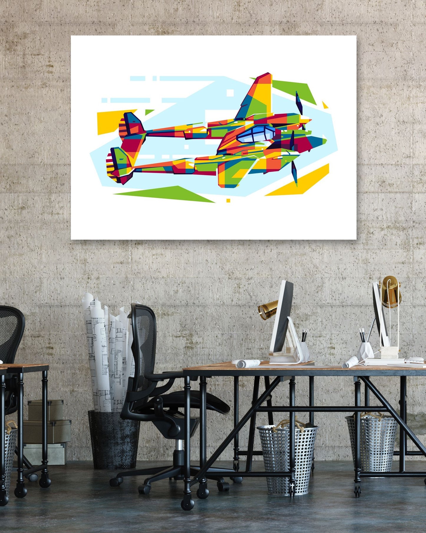 P-38 Lightning Side View in WPAP Illustration - @lintank_popart