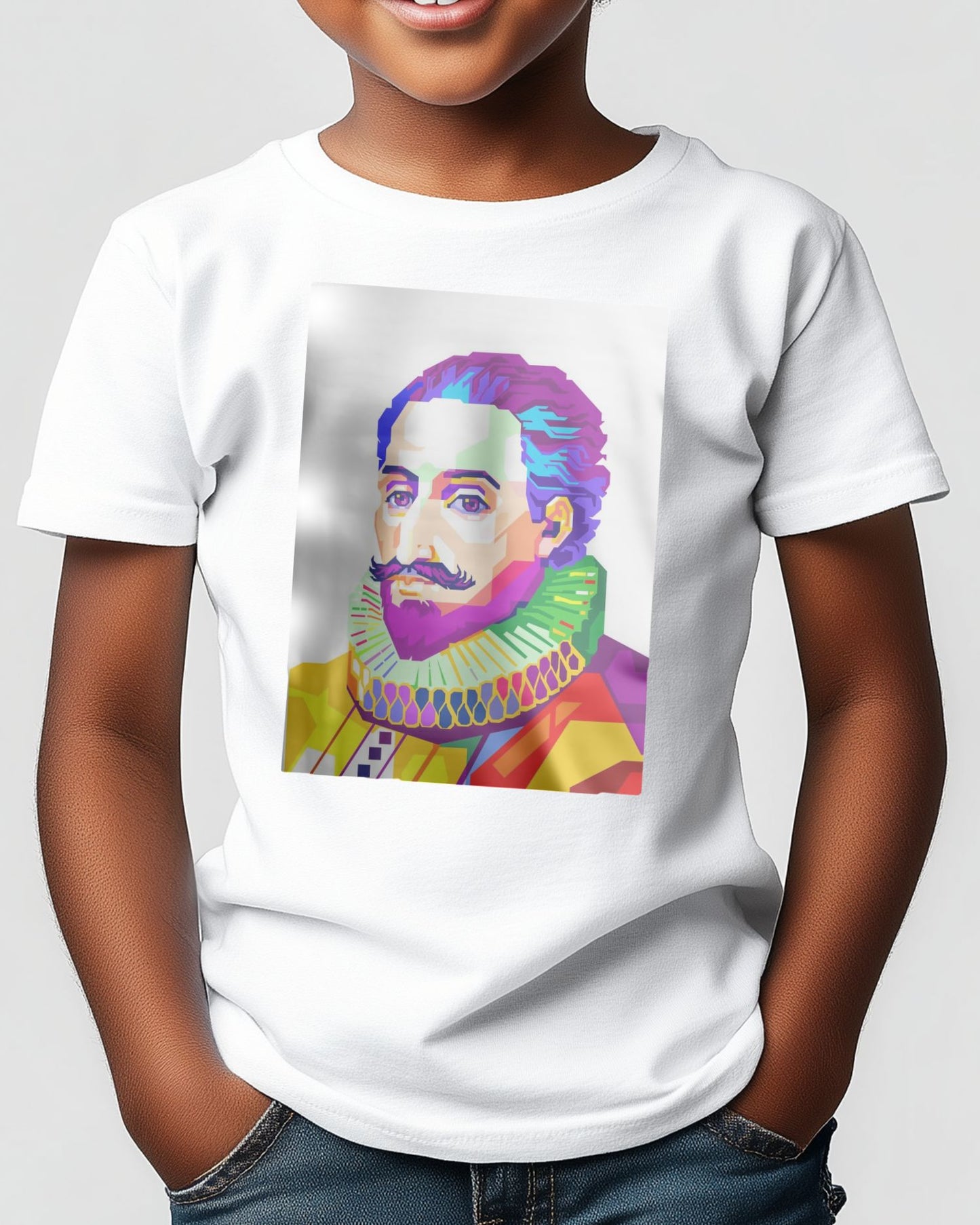 Miguel de Cervantes in Colorful with White Background - @WPAPbyiant