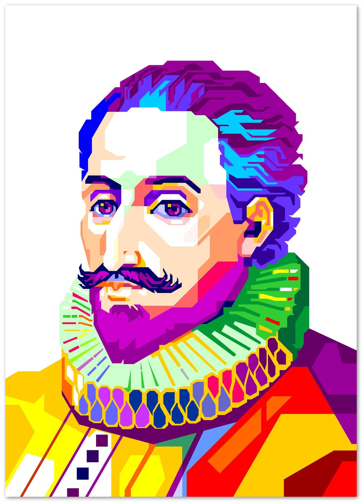 Miguel de Cervantes in Colorful with White Background - @WPAPbyiant