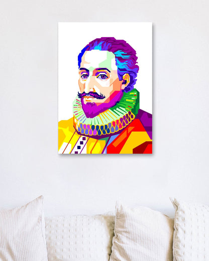 Miguel de Cervantes in Colorful with White Background - @WPAPbyiant