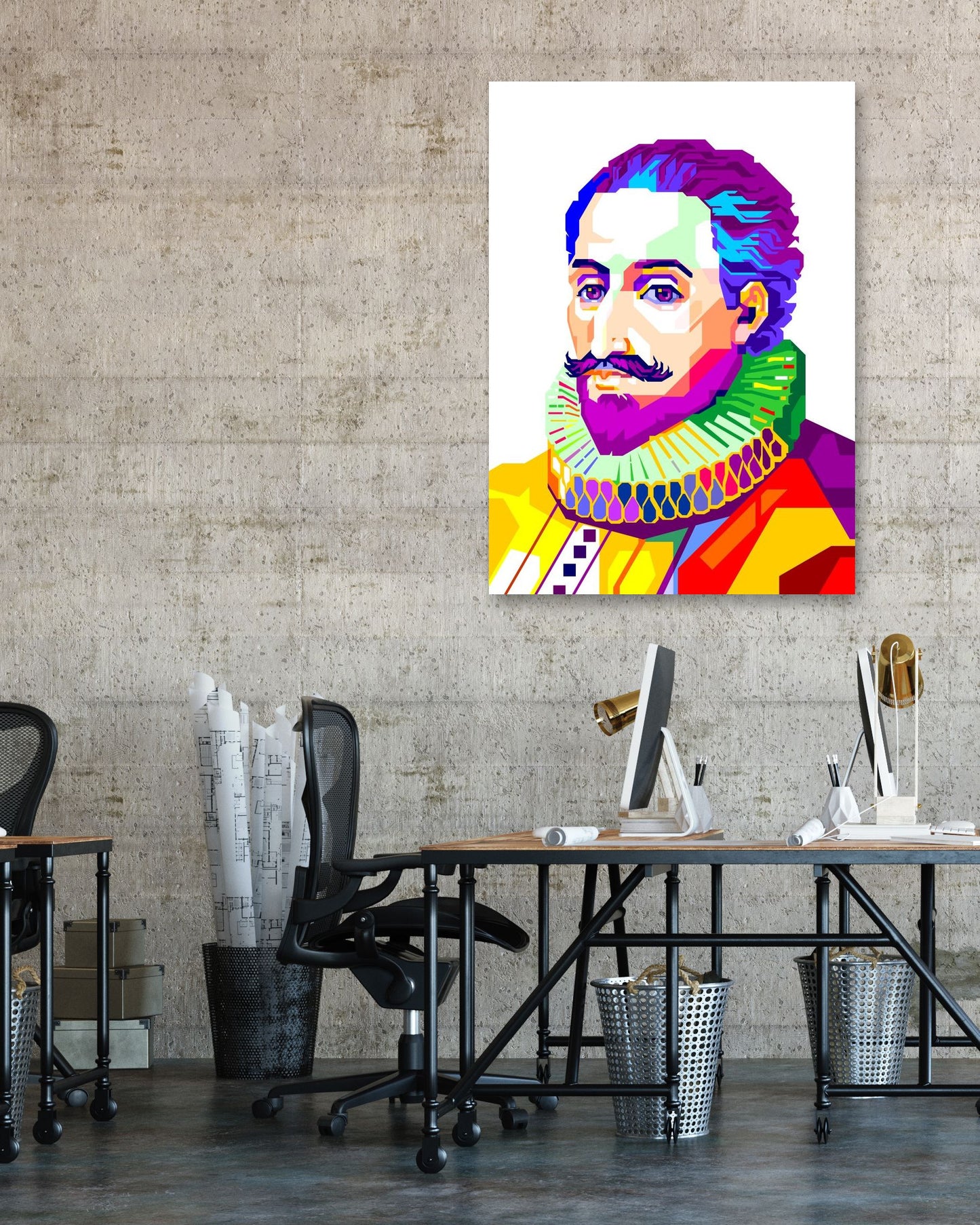 Miguel de Cervantes in Colorful with White Background - @WPAPbyiant