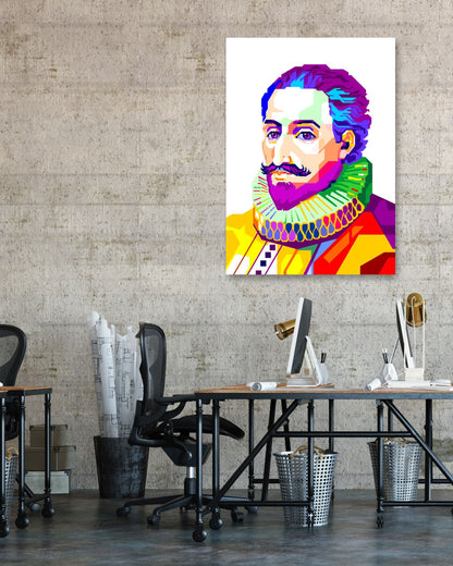 Miguel de Cervantes in Colorful with White Background - @WPAPbyiant