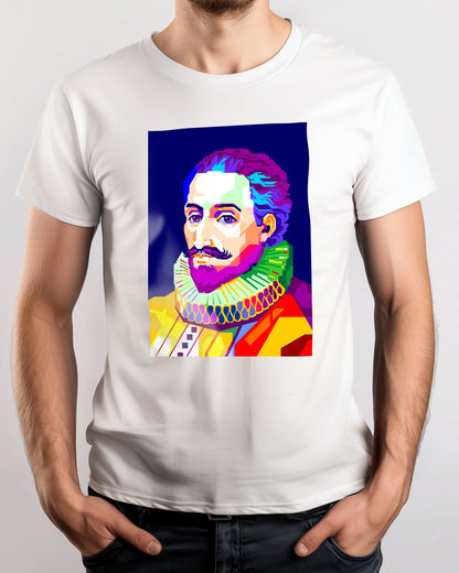 Miguel de Cervantes in Pop Art with Navy Background - @WPAPbyiant