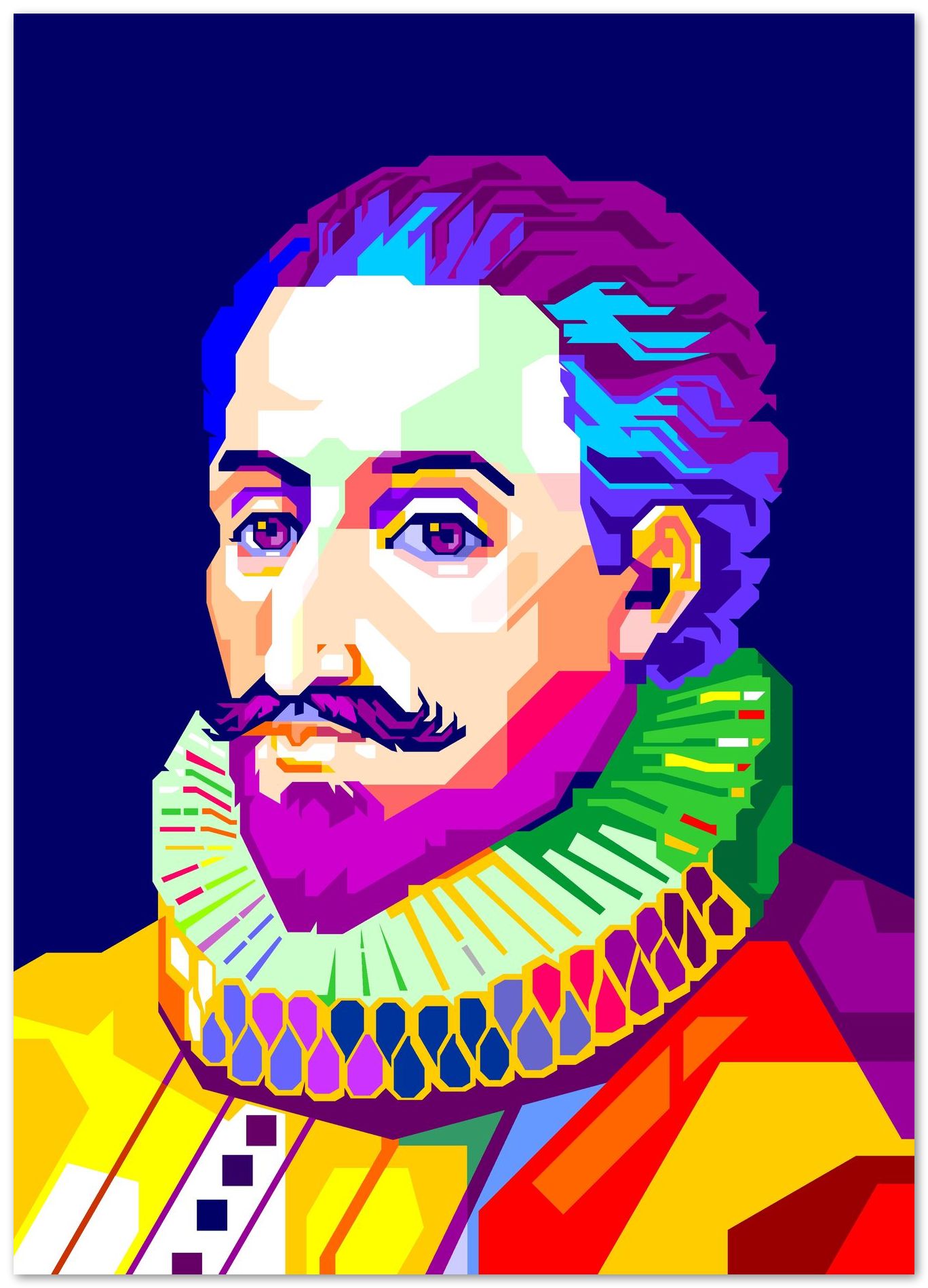 Miguel de Cervantes in Pop Art with Navy Background - @WPAPbyiant