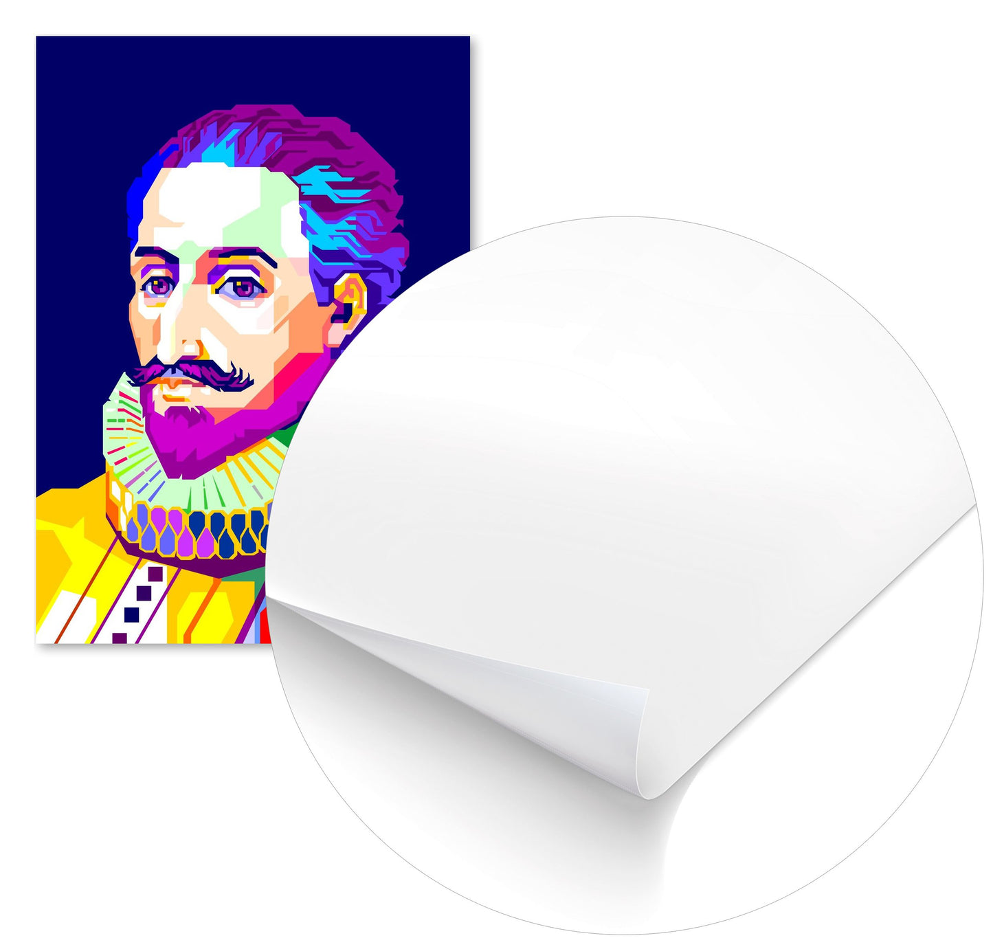 Miguel de Cervantes in Pop Art with Navy Background - @WPAPbyiant