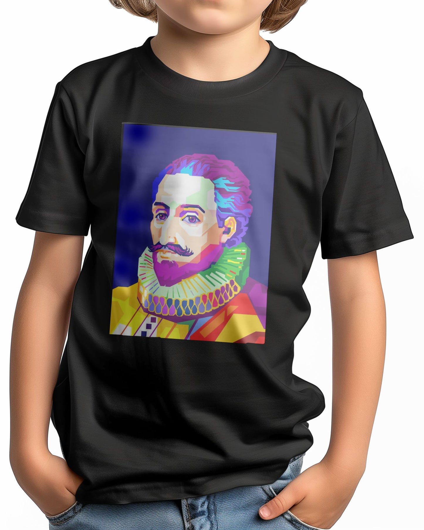 Miguel de Cervantes in Pop Art with Navy Background - @WPAPbyiant