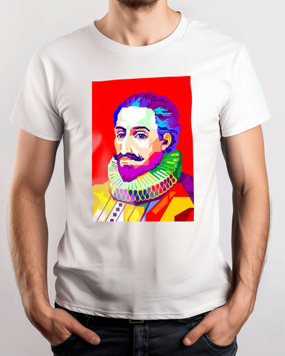 Miguel de Cervantes in Pop Art with Red Background - @WPAPbyiant