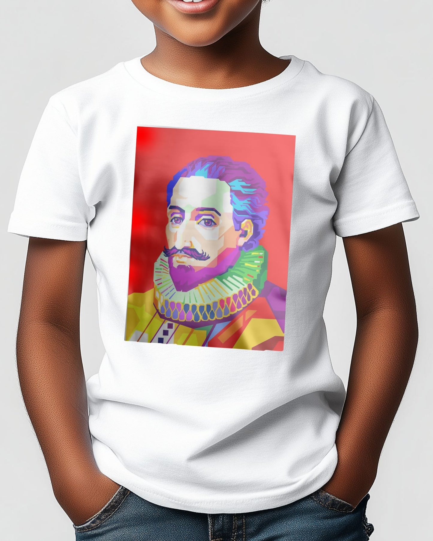 Miguel de Cervantes in Pop Art with Red Background - @WPAPbyiant