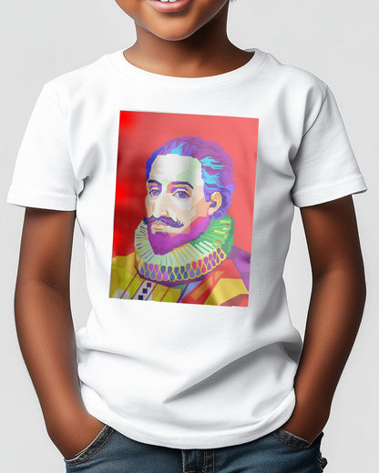 Miguel de Cervantes in Pop Art with Red Background - @WPAPbyiant