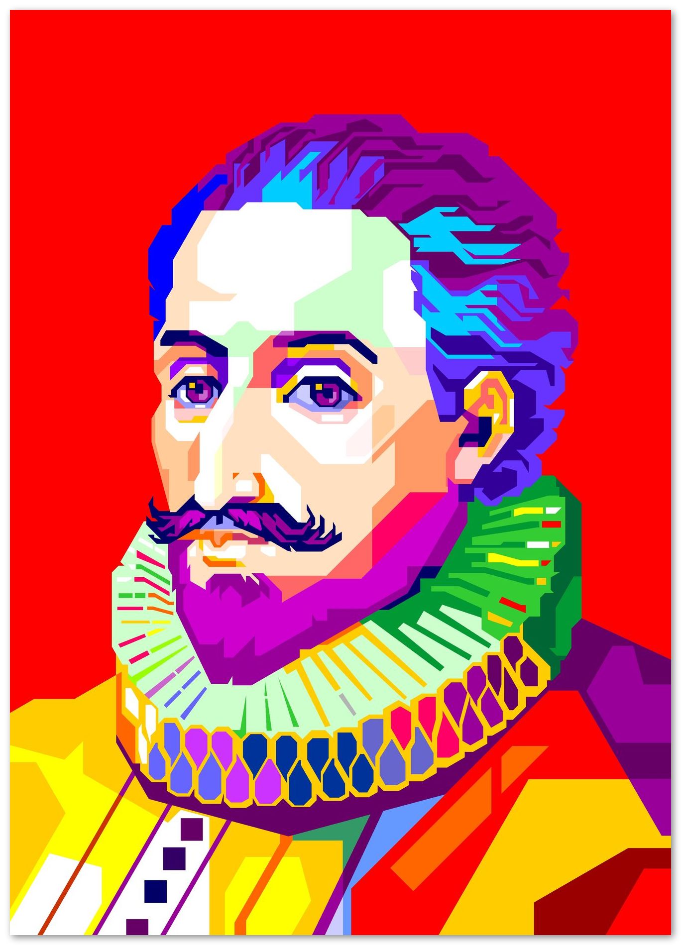 Miguel de Cervantes in Pop Art with Red Background - @WPAPbyiant