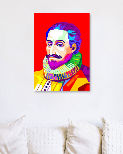 Miguel de Cervantes in Pop Art with Red Background - @WPAPbyiant