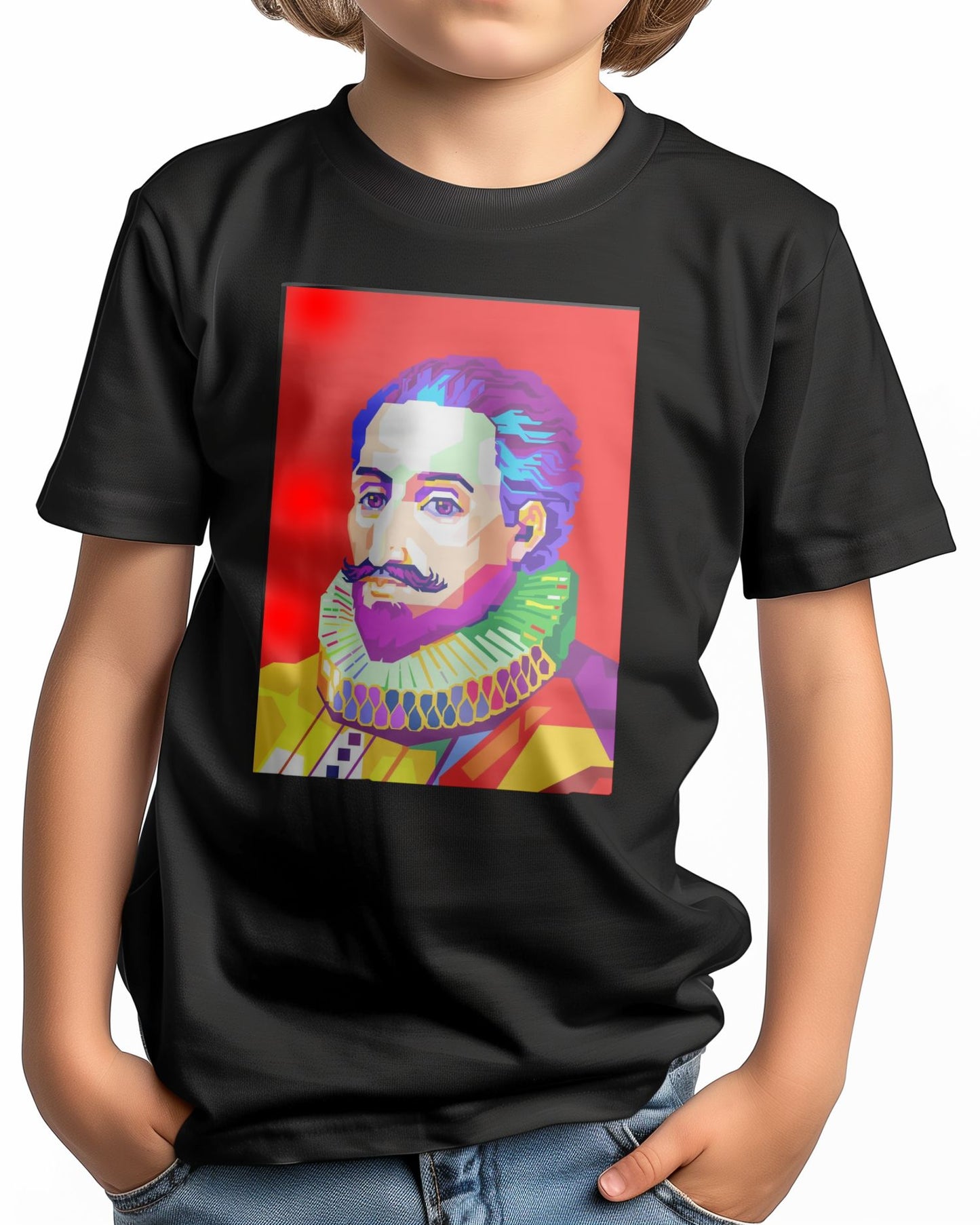 Miguel de Cervantes in Pop Art with Red Background - @WPAPbyiant