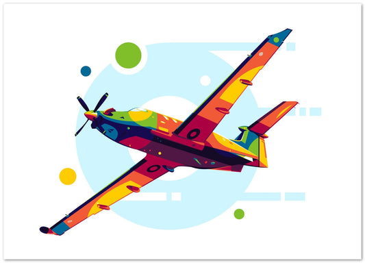 Pilatus PC-12 Flying in Pop Art Illustration - @lintank_popart