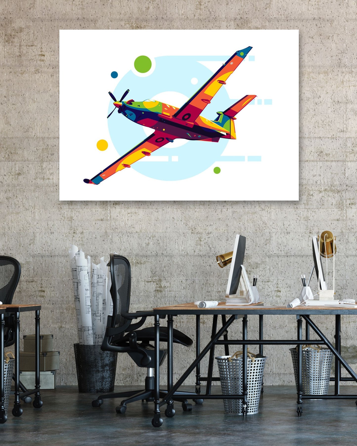 Pilatus PC-12 Flying in Pop Art Illustration - @lintank_popart