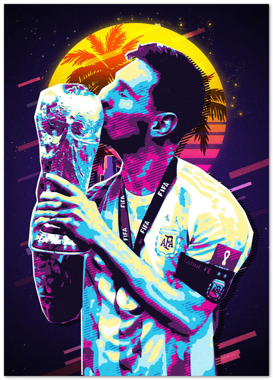 Lionel Messi With Trophy Retro - @ColorizeStudio