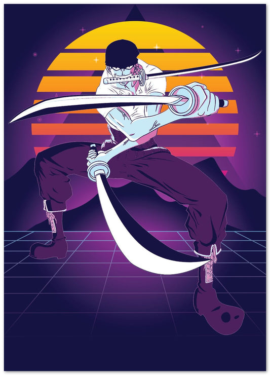 Roronoa Zoro One Piece Retro Art - @PowerUpDesign