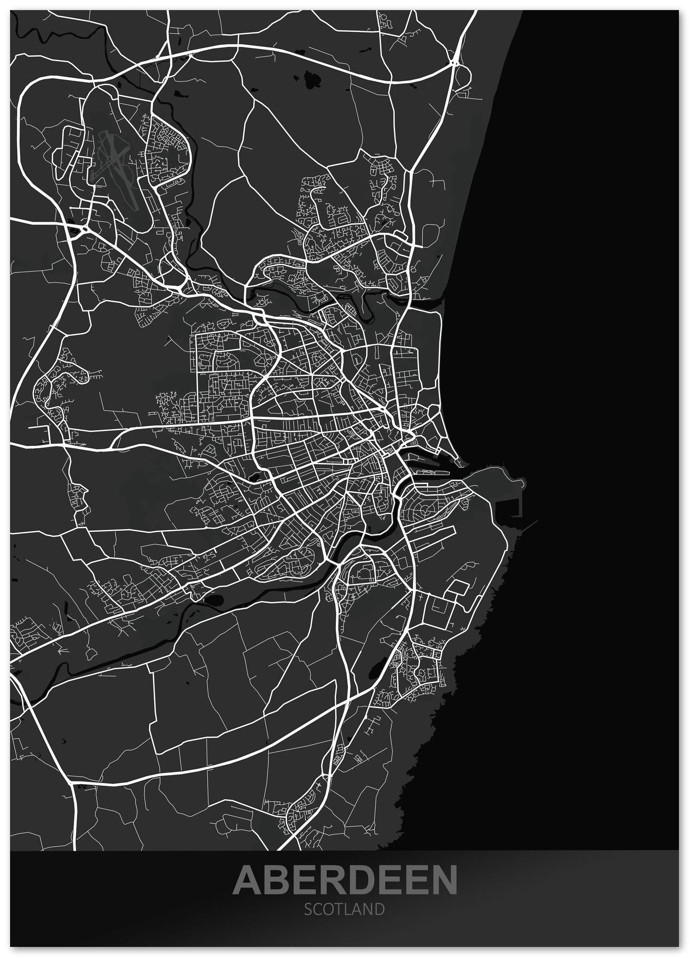 Aberdeen Scotland Dark Map - @ZakeDjelevic