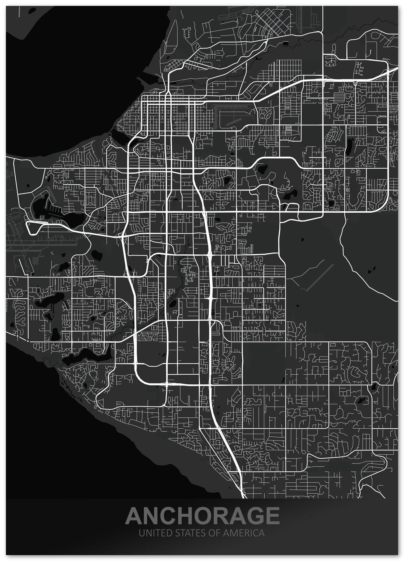 Anchorage USA Dark Map - @ZakeDjelevic