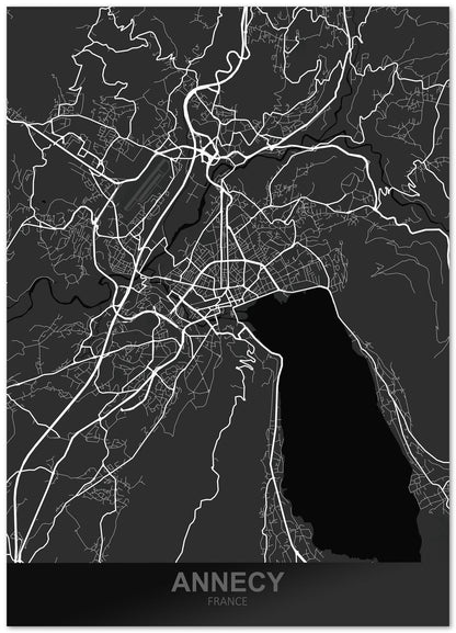 Annecy France Dark Map - @ZakeDjelevic
