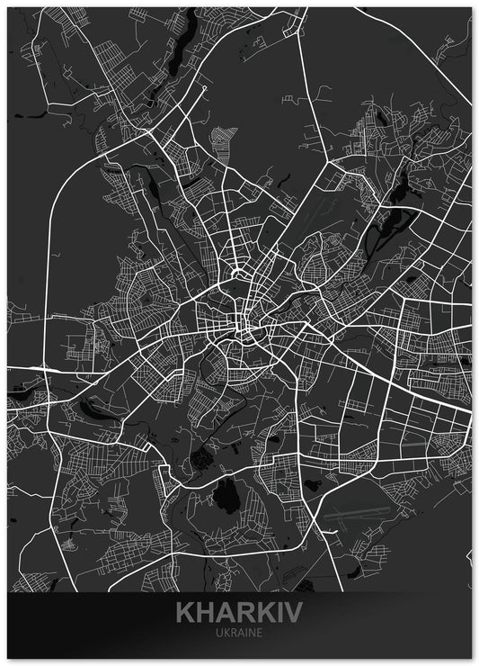 Kharkiv Ukraine Dark Map - @ZakeDjelevic