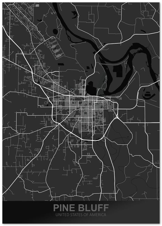 Pine Bluff USA Dark Map - @ZakeDjelevic