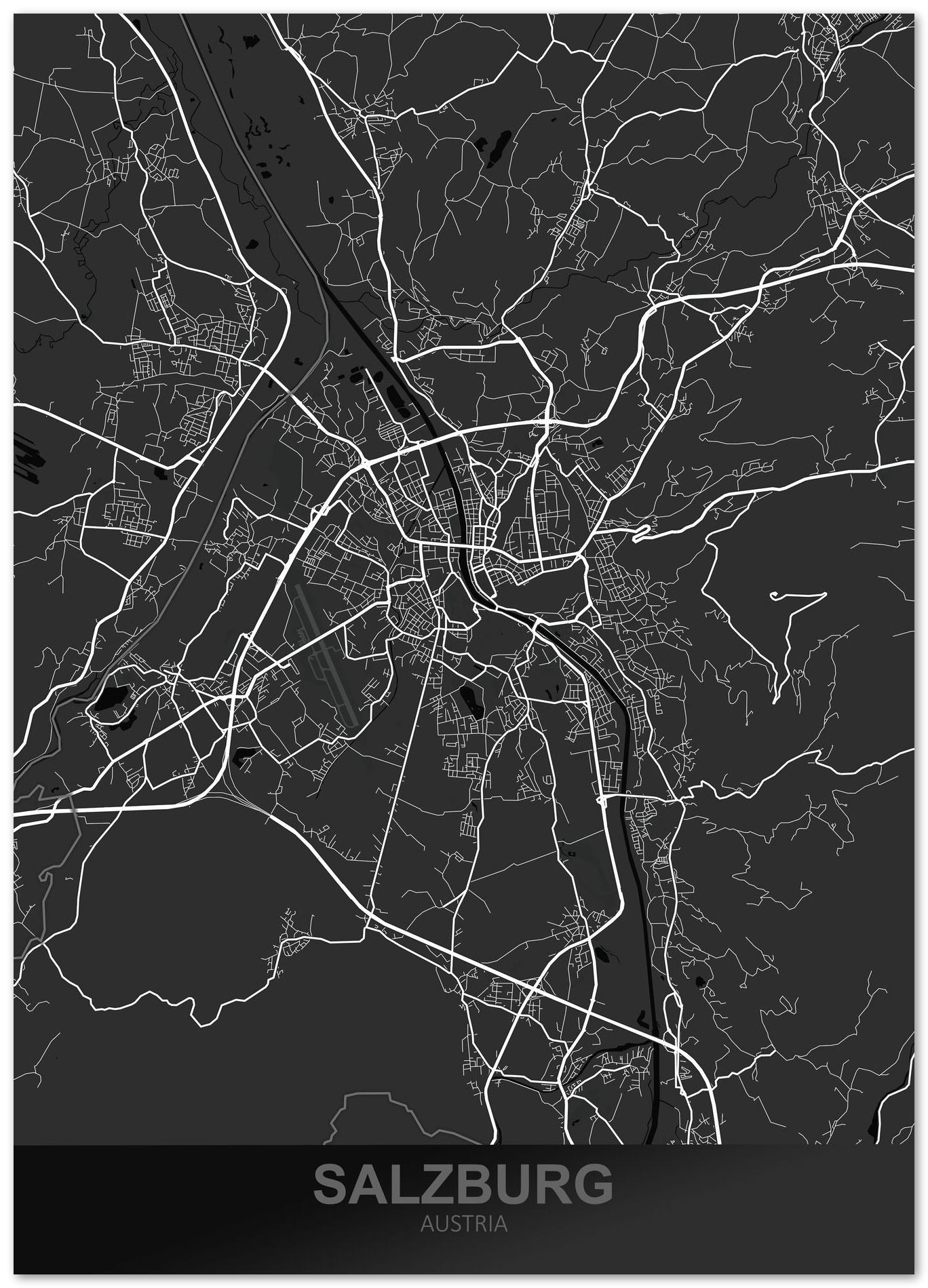Salzburg Austria Dark Map - @ZakeDjelevic