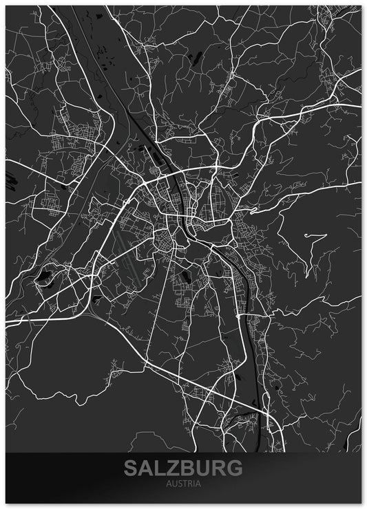 Salzburg Austria Dark Map - @ZakeDjelevic