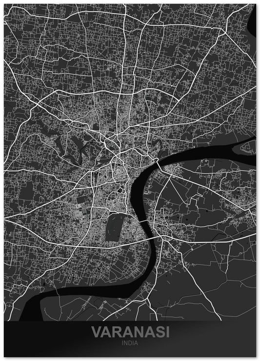 Varanasi India Dark Map - @ZakeDjelevic