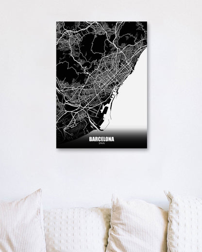 Barcelona Spain Dark Negative Maps - @ZakeDjelevic