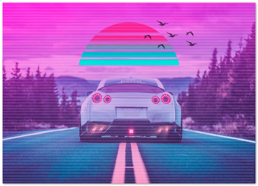 Car Nissan Gtr Retro Synthwave Sun - @JeffNugroho