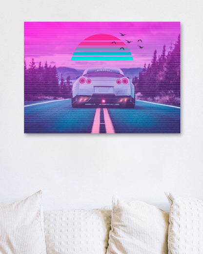 Car Nissan Gtr Retro Synthwave Sun - @JeffNugroho