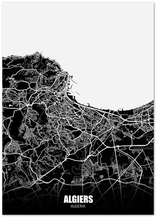 Algiers Algeria Dark Negative Map - @ZakeDjelevic