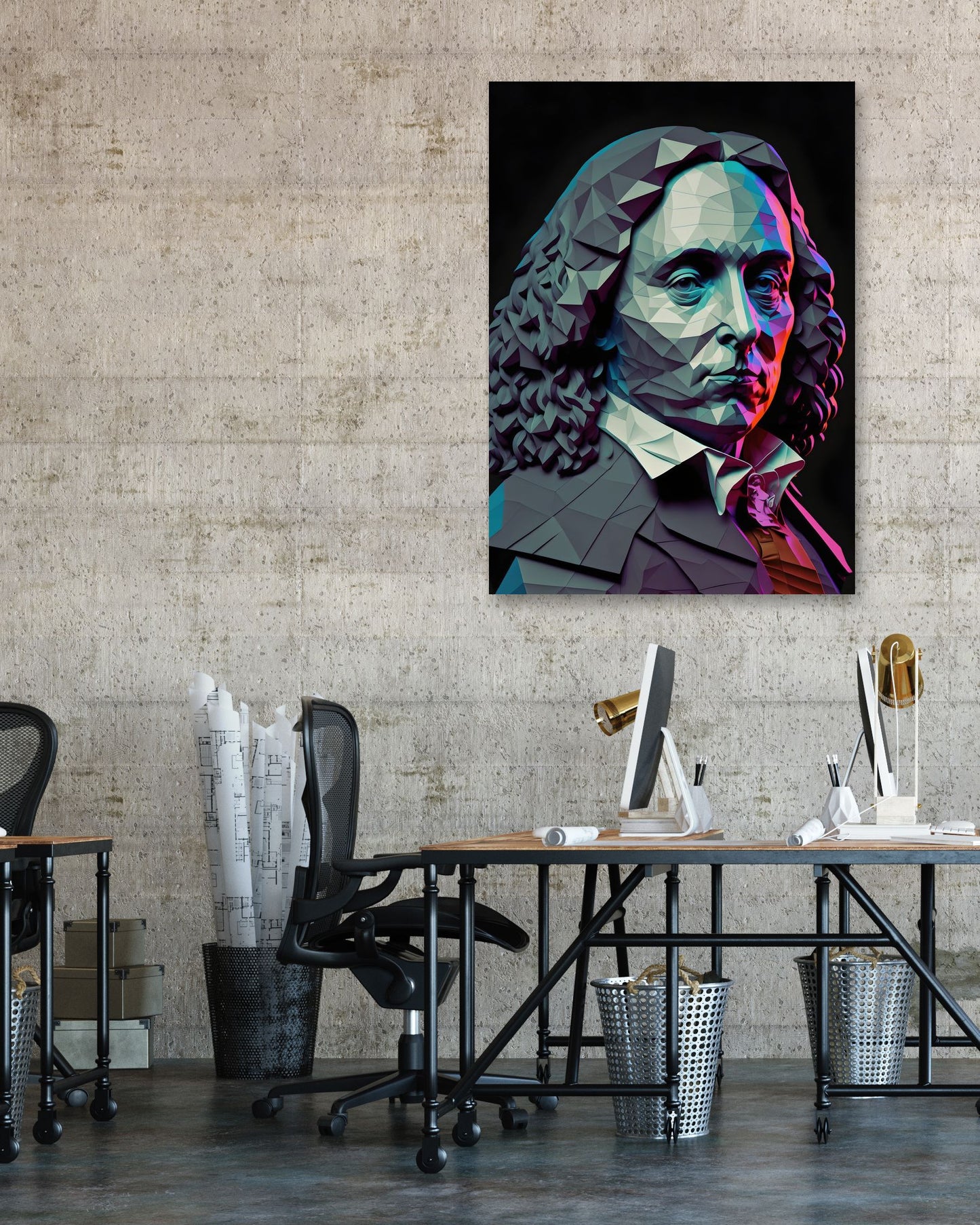 Blaise Pascal Black and White Low Poly - @WpapArtist