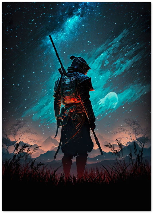 samurai knight standing tall in the middle of the night - @Onexstudio