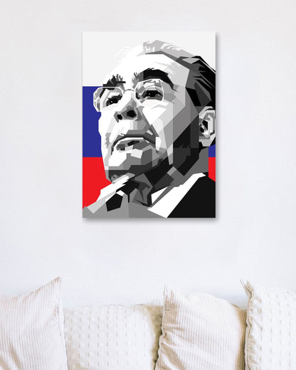 Leonid Brezhnev Blackwhite Portrait - @Artkreator