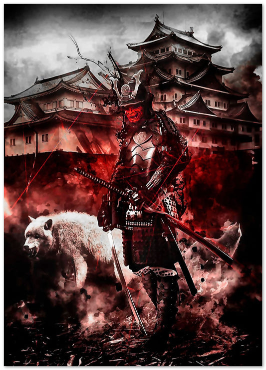 Red Oni Samurai Battle white wolfs edo Castle - @SyanArt