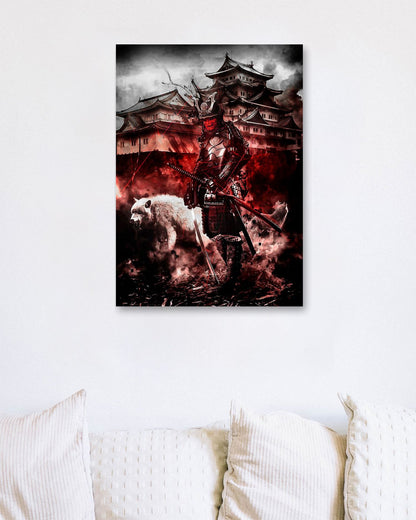 Red Oni Samurai Battle white wolfs edo Castle - @SyanArt