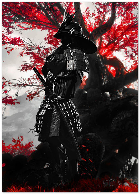 Standing Red Samurai Forest - @SyanArt
