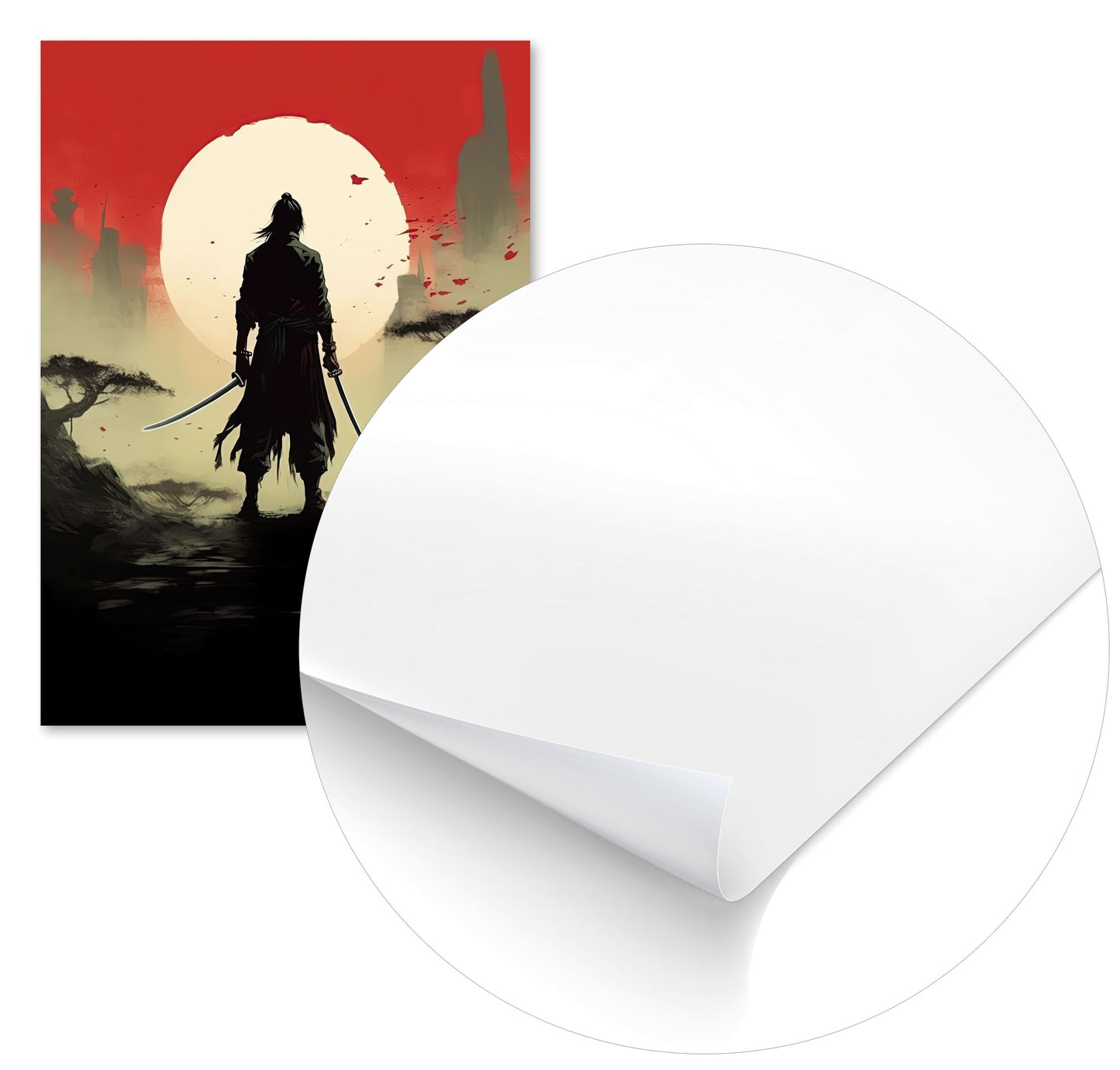 Samurai Moon White Red - @ZakeDjelevic