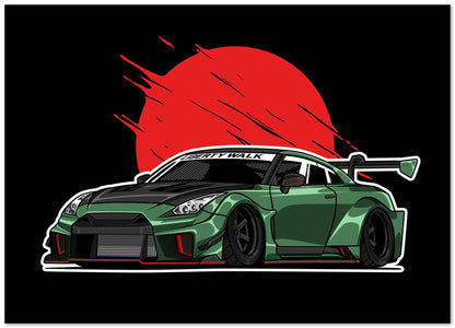 Nissan GT-R R35 Green Army Black Background - @bulldsgn