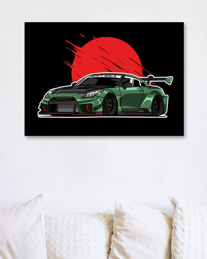 Nissan GT-R R35 Green Army Black Background - @bulldsgn