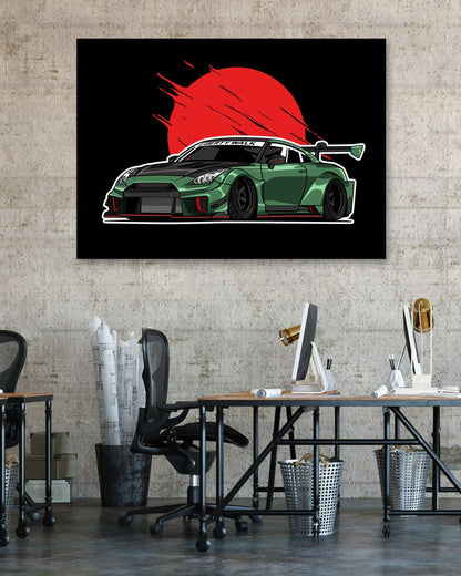 Nissan GT-R R35 Green Army Black Background - @bulldsgn