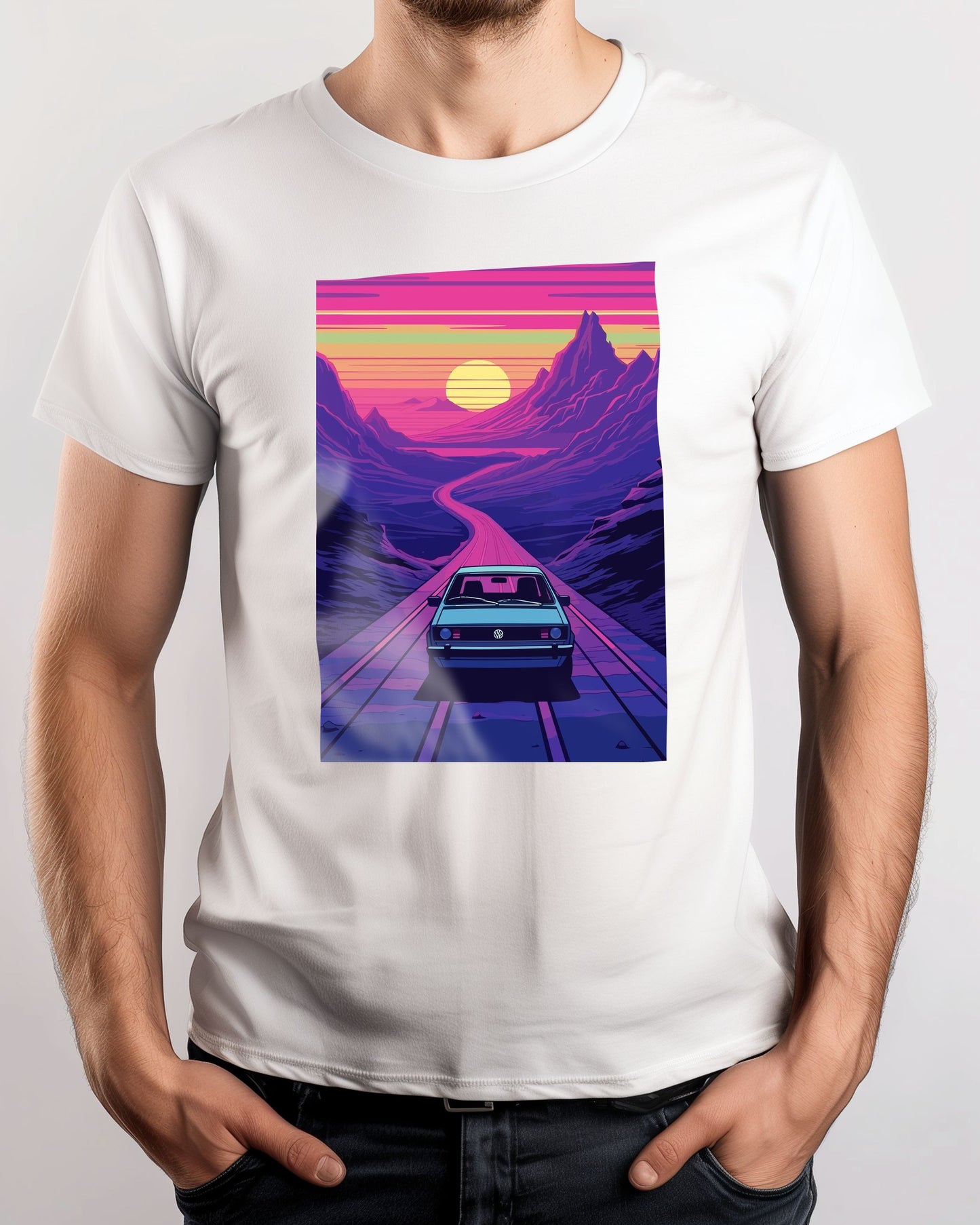 Volkswagen Golf Car Synthwave Retro - @GreyArt