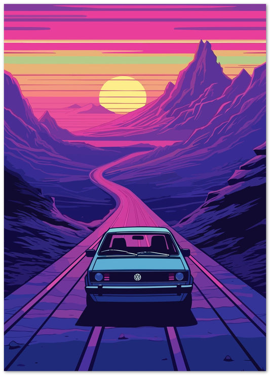 Volkswagen Golf Car Synthwave Retro - @GreyArt