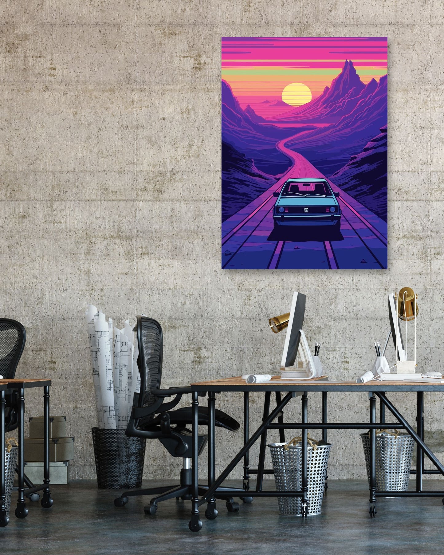 Volkswagen Golf Car Synthwave Retro - @GreyArt