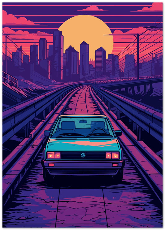 Volkswagen Car Synthwave Retro - @GreyArt