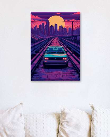 Volkswagen Car Synthwave Retro - @GreyArt