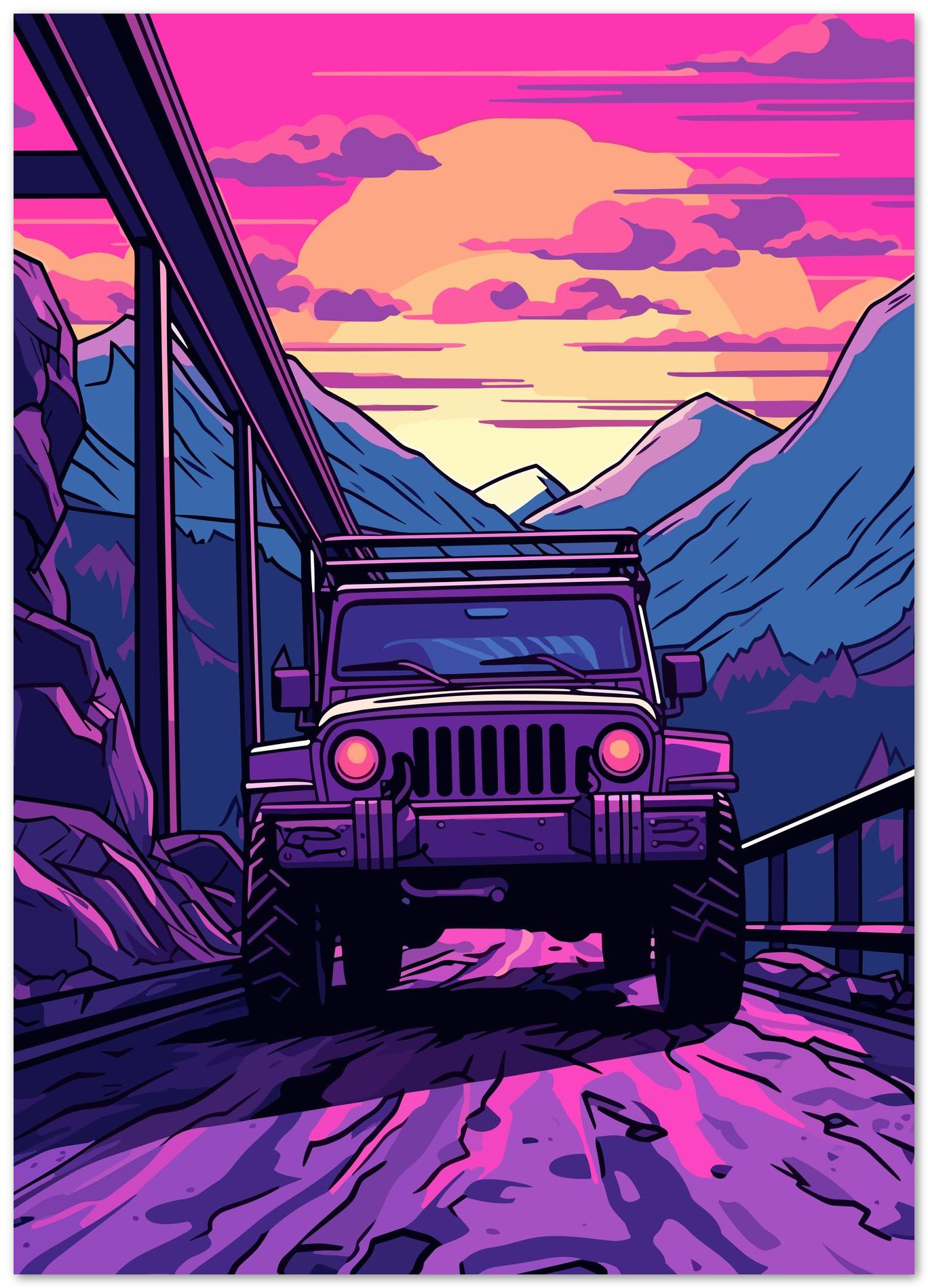 Jeep Wrangler Car Retro Synthwave - @GreyArt