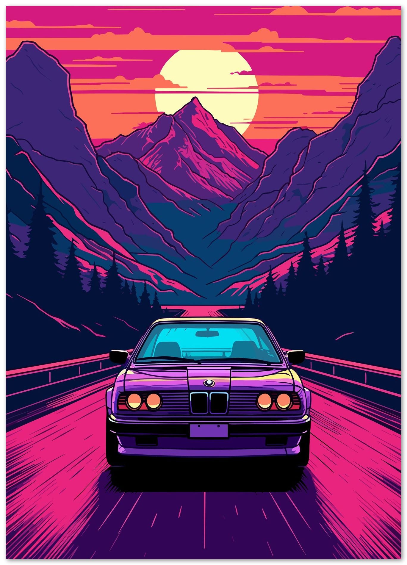 BMW Car Retro Synthwave - @GreyArt